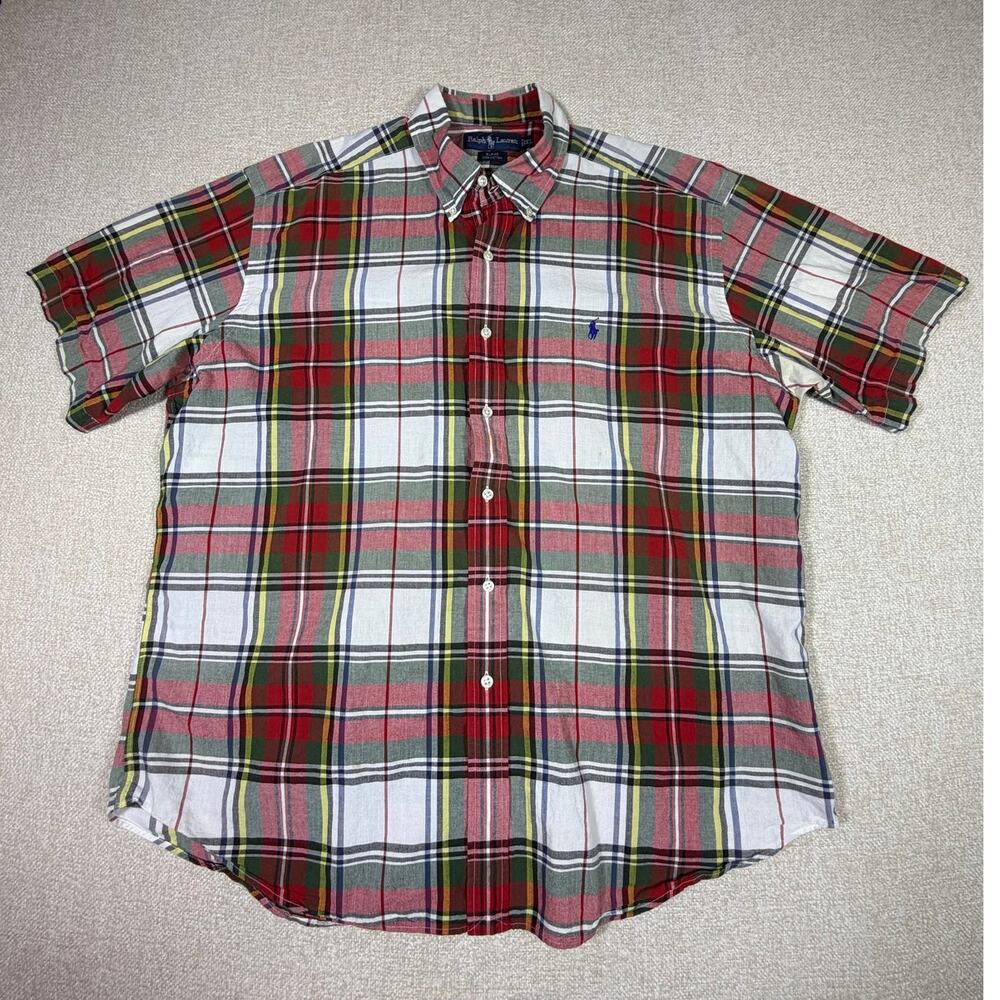 Ralph Lauren Mens XL  Red Blue Green Plaid Blake Short Sleeve Casual Shirt